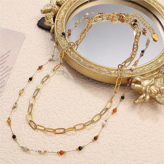 图片 Layered Necklaces for Women, 18K Gold Plated Layer Dainty Gold Necklace with Minimalist Pendant, Dainty Gold Necklace for Women Fashion Jewelry Gifts