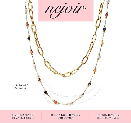 图片 Layered Necklaces for Women, 18K Gold Plated Layer Dainty Gold Necklace with Minimalist Pendant, Dainty Gold Necklace for Women Fashion Jewelry Gifts