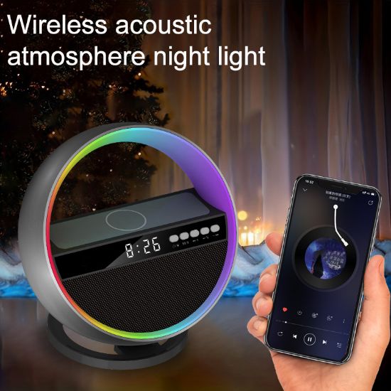 图片 G5 wireless charging bluetooth speaker big G atmosphere light mobile phone wireless charging clock multi-function audio source factory