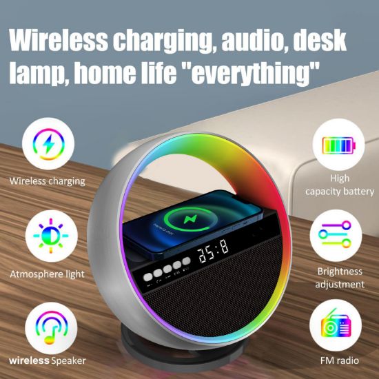图片 G5 wireless charging bluetooth speaker big G atmosphere light mobile phone wireless charging clock multi-function audio source factory