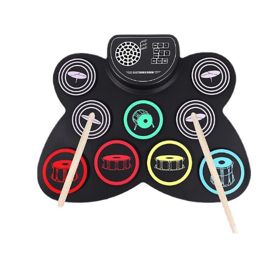 图片 Children's Christmas gift colorful electronic drum with horn built-in lithium battery musical instrument silicone hand roll drum set wholesale