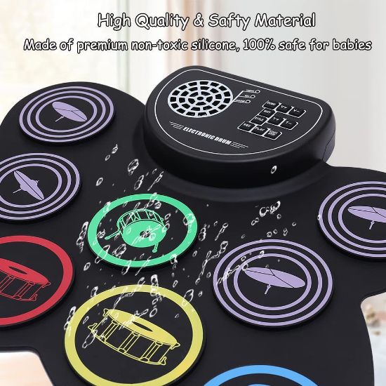 图片 Children's Christmas gift colorful electronic drum with horn built-in lithium battery musical instrument silicone hand roll drum set wholesale