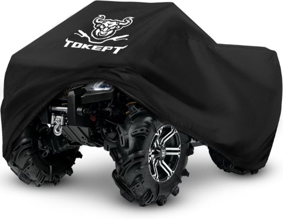 图片 ATV Cover, Heavy Duty Black Waterproof Oxford Fabric Protective 4 Wheeler Quad Cover for 86" Kawasaki Honda Polaris Yamaha (86''L x 38''W x 42''H)