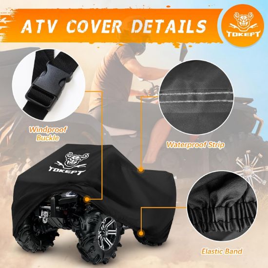 图片 ATV Cover, Heavy Duty Black Waterproof Oxford Fabric Protective 4 Wheeler Quad Cover for 86" Kawasaki Honda Polaris Yamaha (86''L x 38''W x 42''H)