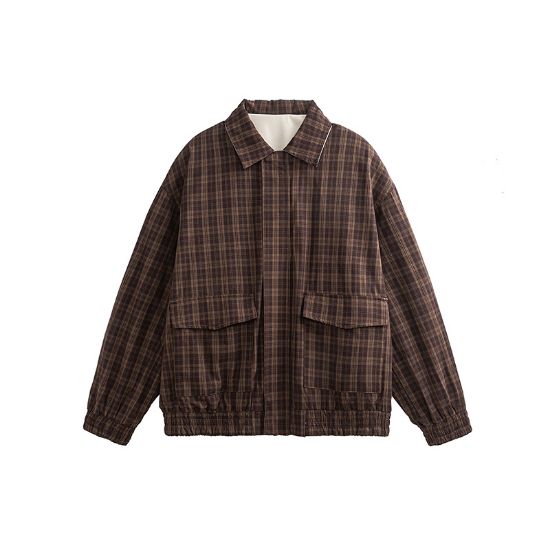 图片 QUELLASTRADA SPRING REVERSIBLE CHECKED LAPEL JACKET AMERICAN RETRO VERSATILE CARGO JACKET FOR MEN AND WOMEN