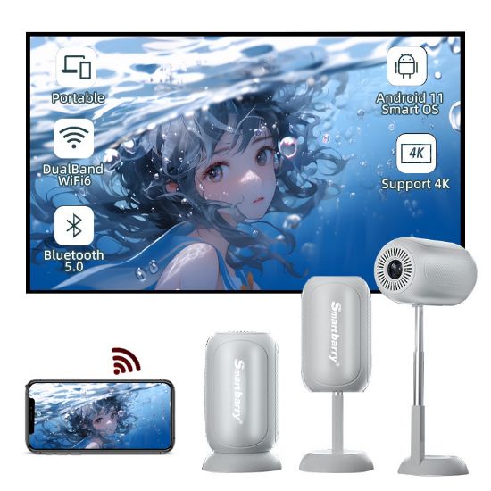 图片 Cross-border new HT10 hidden bracket Android wireless projection home bedroom gimbal projector HD smart