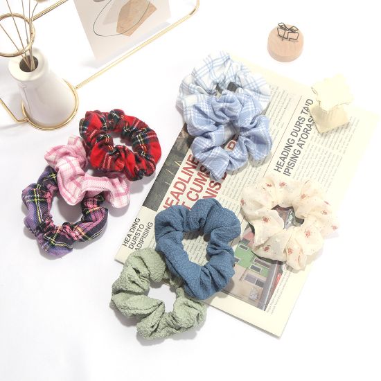 图片 New JK plaid large intestine ring hair ring Korean version ins fabric floral headband forest series ponytail satin headdress female