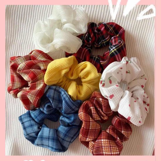 图片 New JK plaid large intestine ring hair ring Korean version ins fabric floral headband forest series ponytail satin headdress female
